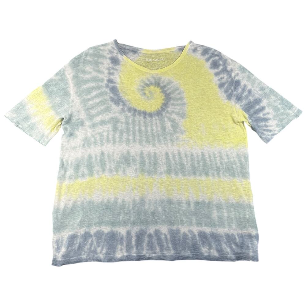 Zadig & Voltaire Tie Dye Linen Tee Shirt Blue Yellow Spiral Lightweight Men’s L